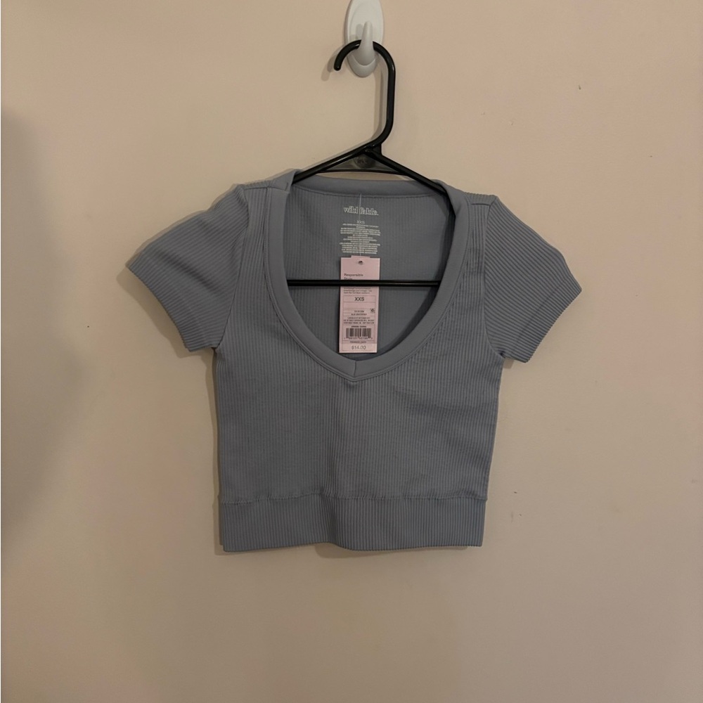 Wild Fable teens Ribbed Blue V-Neck Tee